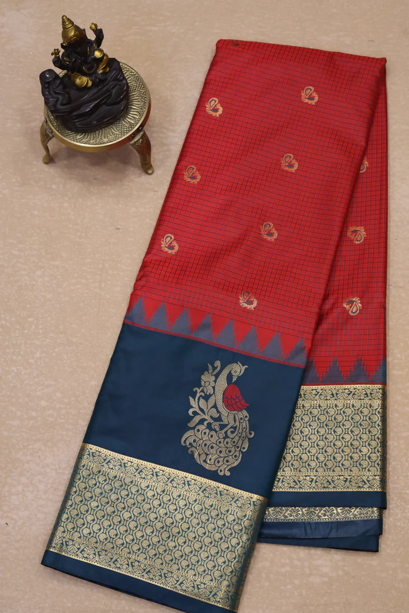 Semi Gadwal Silk Saree Red Peacock